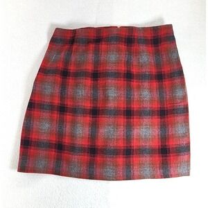 Vtg Red Plaid Wool Skirt Plus Size 18/20 Fashion Bug Goth Academia Office Siren